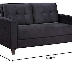 Merax Modern Mid Century Comfy Loveseat Tufted Velvet Sofa for Living Room Bedroom Office Black Love, 2-Seat