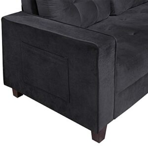 Merax Modern Mid Century Comfy Loveseat Tufted Velvet Sofa for Living Room Bedroom Office Black Love, 2-Seat