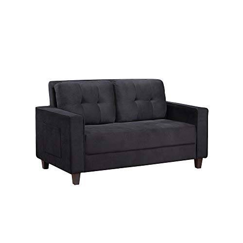 Merax Modern Mid Century Comfy Loveseat Tufted Velvet Sofa for Living Room Bedroom Office Black Love, 2-Seat