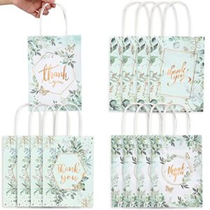 clabby 48 pcs thank you gift bags floral design thank you bags wedding small paper thank you kraft bags floral gift bags for business shopping boutique gifts clothing wedding favors (leaves style)