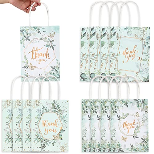 Clabby 48 Pcs Thank You Gift Bags Floral Design Thank You Bags Wedding Small Paper Thank You Kraft Bags Floral Gift Bags for Business Shopping Boutique Gifts Clothing Wedding Favors (Leaves Style)