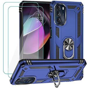muntinfe for motorola moto g 5g 2022 case with 2 pcs tempered glass screen protector, military-grade armor shockproof protective phone cover with ring magnetic kickstand for moto g 5g, blue