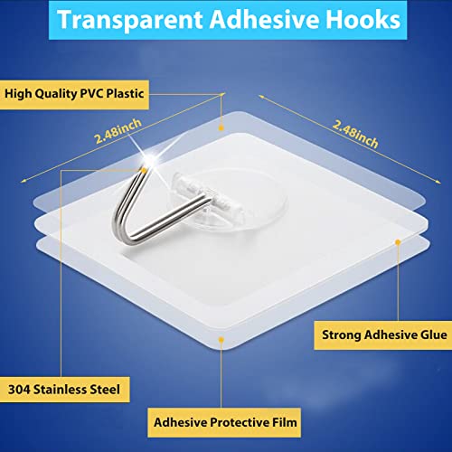 Adhesive Hooks for Hanging Heavy Duty Wall Hooks Self Adhesive Towel Coat Hooks Waterproof Transparent Hooks for Bathroom Shower Kitchen Keys Door Outdoor Home Improvement Utility Hook 12 Pack