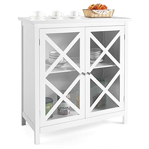 Giantex Buffet Cabinet with Storage, Kitchen Sideboard, 2 Door Credenza with Adjustable Shelf, Standing Cupboard, Wood Kitchenware Organizer for Living Room Entryway (White)