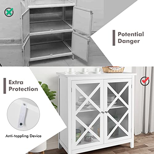 Giantex Buffet Cabinet with Storage, Kitchen Sideboard, 2 Door Credenza with Adjustable Shelf, Standing Cupboard, Wood Kitchenware Organizer for Living Room Entryway (White)