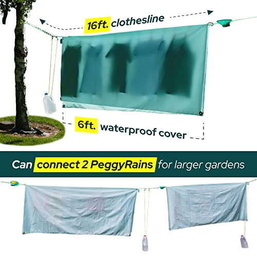 Clothes Line with Automatic Rain Cover - 16ft Outdoor Washing Line, 6ft Waterproof Cover - Air Dry Your Laundry in All Weather, Suitable for Balconies, Backyards by Peggy Rain Green