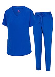 natural uniforms womens cool stretch jogger scrub set (true royal blue, medium)