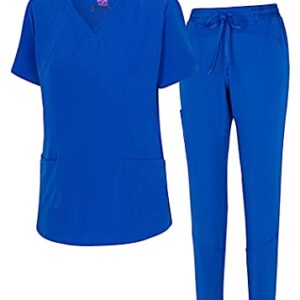 Natural Uniforms Womens Cool Stretch Jogger Scrub Set (True Royal Blue, Medium)