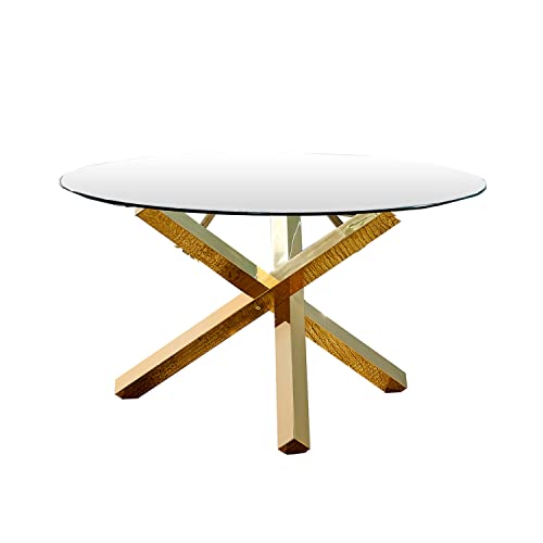 Best Master Furniture T19GT Tracy 54" Round Tempered Glass Dining Table in Gold