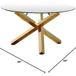 Best Master Furniture T19GT Tracy 54" Round Tempered Glass Dining Table in Gold