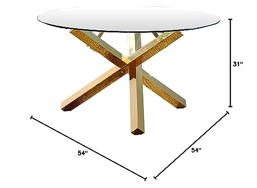 Best Master Furniture T19GT Tracy 54" Round Tempered Glass Dining Table in Gold