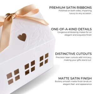 Karentology- 20 Pcs House Shaped Gift Boxes with Ribbons House Boxes for Treats, Treat Boxes for Dessert, Fancy Cookie Boxes for Gift Giving, White Gable Box, Gift Bag Bakery Boxes Party Favors