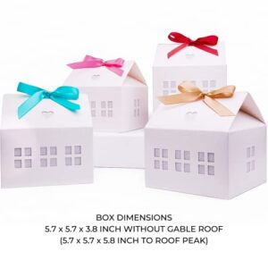 Karentology- 20 Pcs House Shaped Gift Boxes with Ribbons House Boxes for Treats, Treat Boxes for Dessert, Fancy Cookie Boxes for Gift Giving, White Gable Box, Gift Bag Bakery Boxes Party Favors