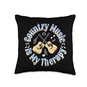 country music gifts by designsanddesigns country music is my therapy funny guitar player throw pillow, 16x16, multicolor