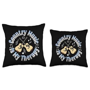 Country Music Gifts by designsanddesigns Country Music is My Therapy Funny Guitar Player Throw Pillow, 16x16, Multicolor