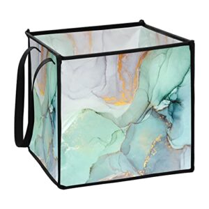 blueangle green marble texture cube storage bin with handles, 13 x 13 x 13 in, large collapsible organizer storage basket for home décor（492）