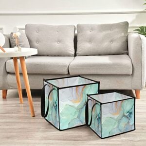 Blueangle Green Marble Texture Cube Storage Bin with Handles, 13 x 13 x 13 in, Large Collapsible Organizer Storage Basket for Home Décor（492）