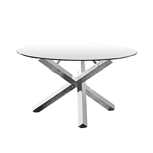 Best Master Furniture T19T Tracy 54" Round Glass Dining Table in Silver