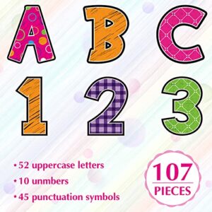 107 Pieces Bulletin Board Letters Chalkboard Letters Combo Alphabet Set Letters Number and Symbol Cutouts for Home Preschool Primary School Classroom Wall Decor, 5.51 x 5.51 Inches(Cartoon Style)