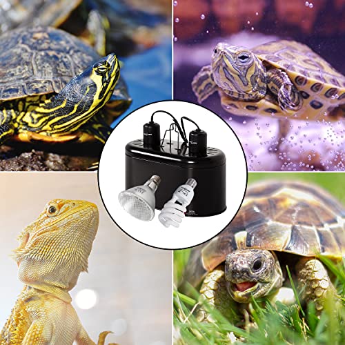 REPTIZOO Reptile Heat Lighting Kit, Dual Reptile Lamp Fixture with 100W UVA Reptile Heat Lamp Basking Spot Light and 26W UVA UVB Reptile Light 5.0 Fluorescent Bulb for Turtle Lizard Snake