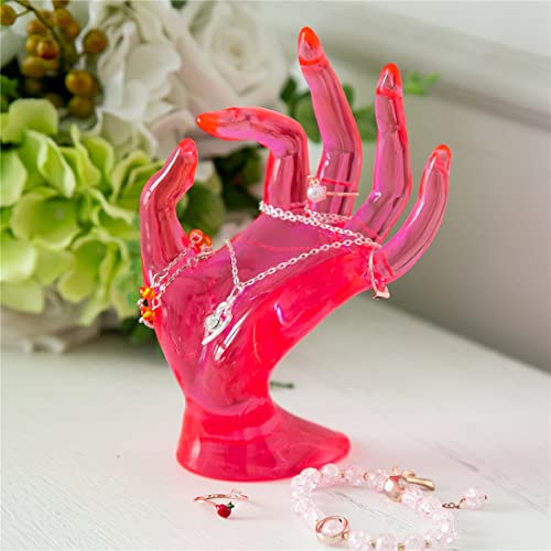 Maxsirui Hand Form Ring Holder Jewelry Display Organization Rack Bracelet Ring Watch Stand Support Aesthetic Decor Y2k Room Decor(Rose Red)