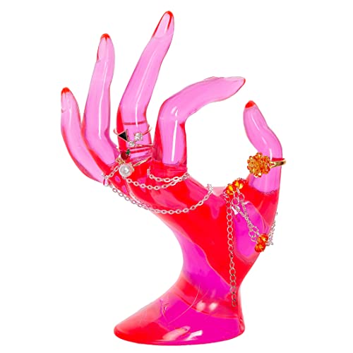 Maxsirui Hand Form Ring Holder Jewelry Display Organization Rack Bracelet Ring Watch Stand Support Aesthetic Decor Y2k Room Decor(Rose Red)