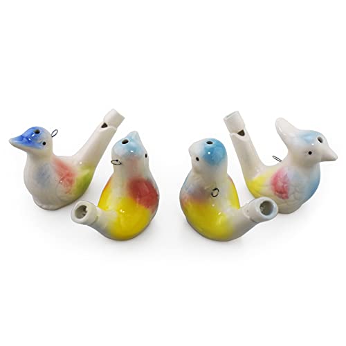 4PCS Ceramic Toys Ceramic Bird Whistle Ceramic Bird Water Whistle Birthday Party Gift Multicolor Ribbon Hanging Rope Can Make A Loud Sound