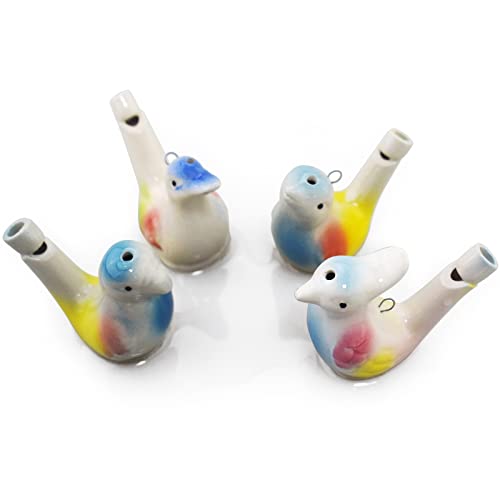 4PCS Ceramic Toys Ceramic Bird Whistle Ceramic Bird Water Whistle Birthday Party Gift Multicolor Ribbon Hanging Rope Can Make A Loud Sound