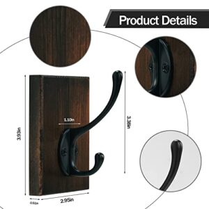 OLBET Rustic Farmhouse Towel Hook for Bathroom Wall Mounted - Rustic Wall Hooks for Hanging Coats - 2 Pack - Retro Iron Wood Hooks - Classical Heavy Duty Hangers for Your House - Weathered Brown