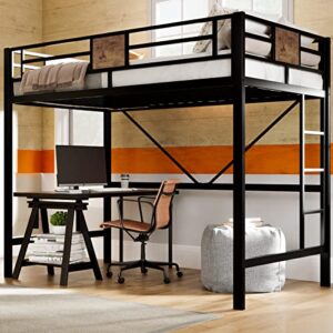muticor twin size loft bed frame with fully enclosed guardrail, removable ladders, saving space, no springs, no noise, no shaking, black