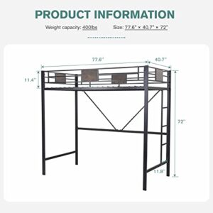 MUTICOR Twin Size Loft Bed Frame with Fully Enclosed Guardrail, Removable Ladders, Saving Space, No Springs, No Noise, No Shaking, Black