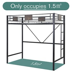 MUTICOR Twin Size Loft Bed Frame with Fully Enclosed Guardrail, Removable Ladders, Saving Space, No Springs, No Noise, No Shaking, Black