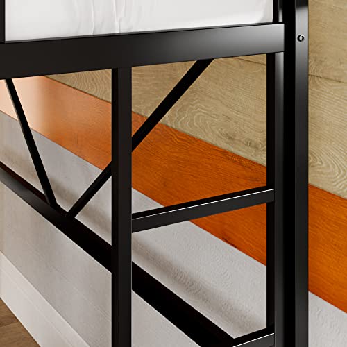 MUTICOR Twin Size Loft Bed Frame with Fully Enclosed Guardrail, Removable Ladders, Saving Space, No Springs, No Noise, No Shaking, Black