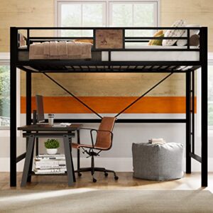MUTICOR Twin Size Loft Bed Frame with Fully Enclosed Guardrail, Removable Ladders, Saving Space, No Springs, No Noise, No Shaking, Black
