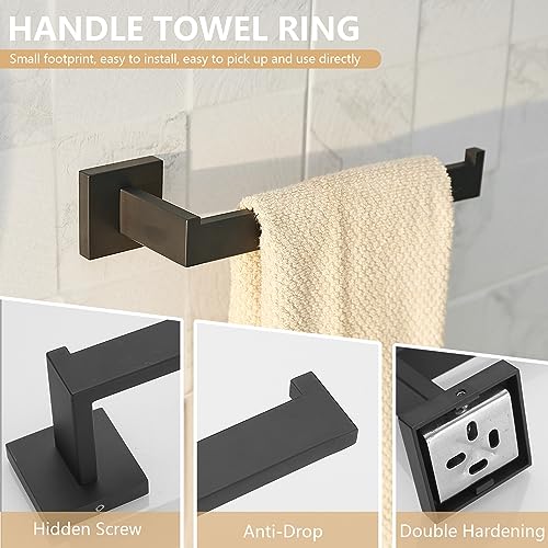 BATHLAVISH Matte Black Bathroom Accessories Set Hardware 5-Piece Towel Bar Holder Sets Hand Towel Rack Holder and 2 Towel Hooks, Stainless Steel Wall Mounted