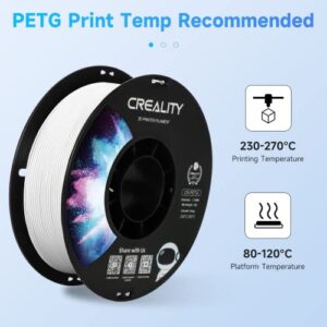 CREALITY Official 3D Printer Filament, PETG Filament 1.75mm No-Tangling, Strong Bonding and Overhang Performance Dimensional Accuracy +/-0.02mm, 2.2lbs/Spool