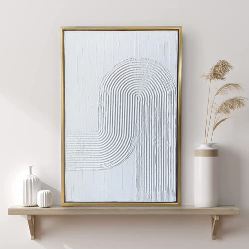 TheNamiCollection Framed plaster wall art - white textured 3D painting with gold frame | Aesthetic wall art decor for the modern, boho home | A white textured arch canvas perfect for any room decor