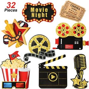 fumete 32 pieces movie night party cutouts movie party decorations kit double sided printing golden black paper cards red carpet clapboard movie tickets film reel decor for movie night party supplies