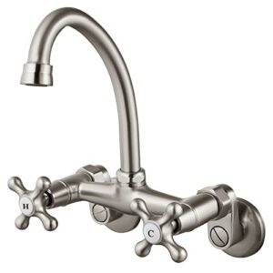 aolemi wall mount kitchen faucet brushed nickel 6 inch center commercial mixer tap with swivel spout double cross handle utility sink faucets 3 to 9 inch adjustable hole distance