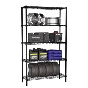 workpro 5-tier wire shelving unit, 36”w x 14”d x 72”h metal storage shelves rack, heavy duty utility shelving, 1750 lbs load capacity (total), kitchen, living room, basement, garage