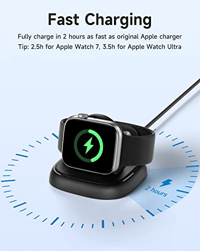 NEWDERY Charger Stand for Apple Watch, Portable Watch Charger for iWatch with USB C Cable,Fast Charging,Wireless Charging Station for iWatch series Ultra/8/7/6/5/3/2/SE, 49/45/44/42/41/40/38 mm, Black