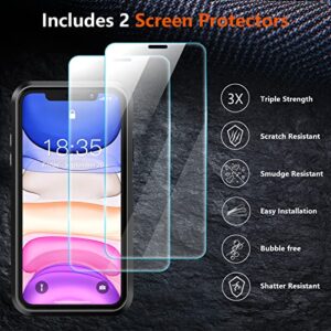 SUPFINE 5 in 1 for iPhone 11 Case, [10 FT Military Dropproof] [2+Tempered Glass Screen, 2+Tempered Camera Lens Protector] Non-Slip Heavy Duty Shockproof Phone Case,Black