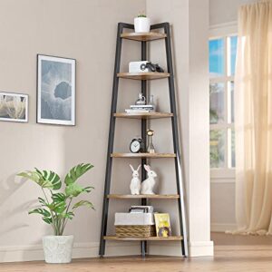 lulive 6 tier corner shelf, 68.9" industrial tall corner ladder shelf stand, corner bookshelf bookcase for living room, home office, balcony, small space