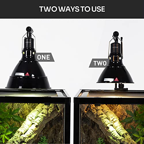 REPTI ZOO 2 in 1 Deep Dome Reptile Light Fixture, 6.5” and 8.5” Adjustable Lamp Holder for UVA UVB Reptile Light Reptile Heat Lamp, Premium Optical Reflector, Max 200W