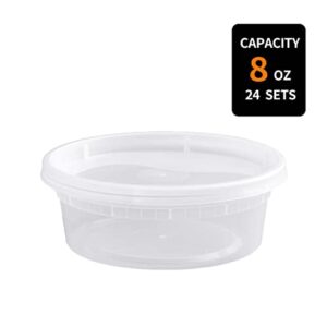 Tokuyo [24 Sets - 8 oz.] Plastic Deli Food Storage Containers With Airtight Lids Use for Microwave,Freezer,Dishwasher-Safe,BPA Free,Leakproof,Recyclable