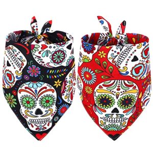 whaline mexican dog bandana floral skull pet bandana red black skeleton dog bibs cinco de mayo fiesta pet scarf double-sided pet neckerchief for day of the dead party small medium large cat dog, 2pcs