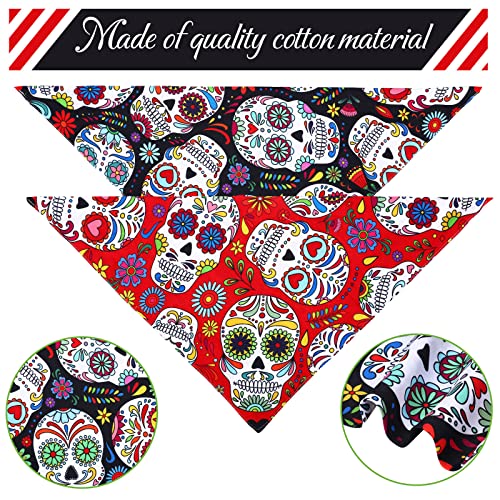 Whaline Mexican Dog Bandana Floral Skull Pet Bandana Red Black Skeleton Dog Bibs Cinco De Mayo Fiesta Pet Scarf Double-Sided Pet Neckerchief for Day of The Dead Party Small Medium Large Cat Dog, 2Pcs