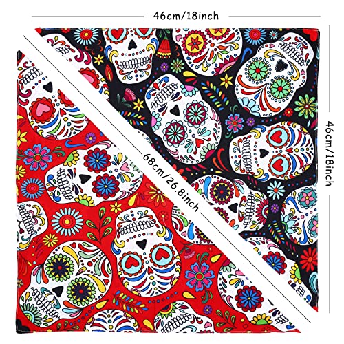 Whaline Mexican Dog Bandana Floral Skull Pet Bandana Red Black Skeleton Dog Bibs Cinco De Mayo Fiesta Pet Scarf Double-Sided Pet Neckerchief for Day of The Dead Party Small Medium Large Cat Dog, 2Pcs