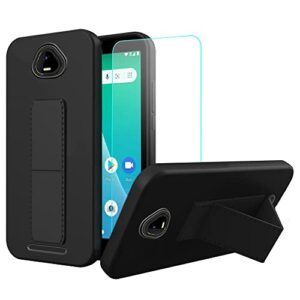 case for schok volt sv55 sv55216 phone case,stand case with tempered glass screen protector hide telescopic kickstand shockproof protective cover tpu silicone case for schok volt sv55 sv55216 (black)