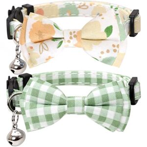 2 pack/set cat collar breakaway with cute bow tie and bell plaid flower for kitty adjustable safety